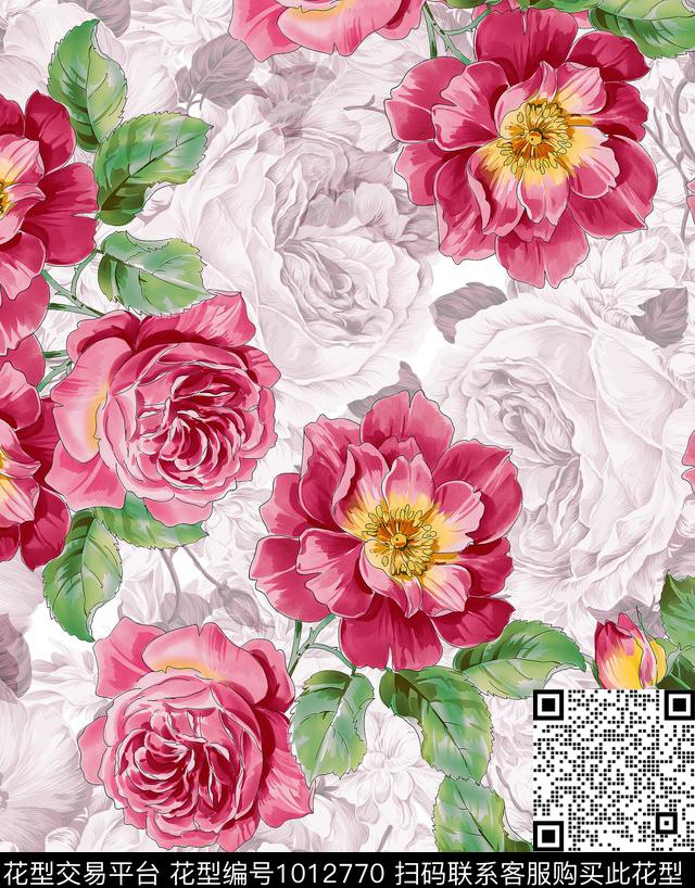 数码华亿平台花卉大牌风数码印花华亿平台下载（图片编号: 1012770） - 瓦栏（Walan）