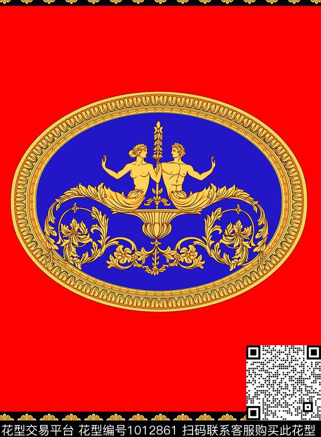 宫廷风狮子大牌风数码印花华亿平台下载（图片编号: 1012861） - 瓦栏（Walan）