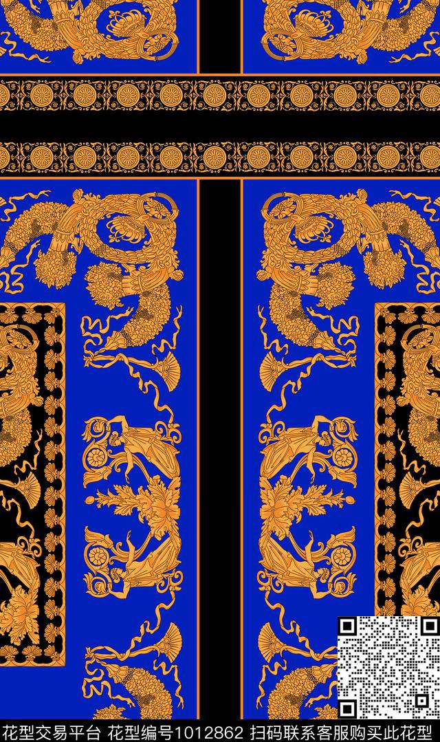 宫廷风狮子大牌风数码印花华亿平台下载（图片编号: 1012862） - 瓦栏（Walan）