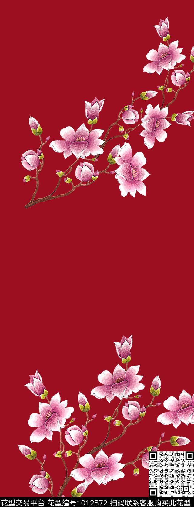 牡丹旗袍山水牡丹旗袍旗袍绣花白玉兰数码印花华亿平台下载（图片编号: 1012872） - 瓦栏（Walan）