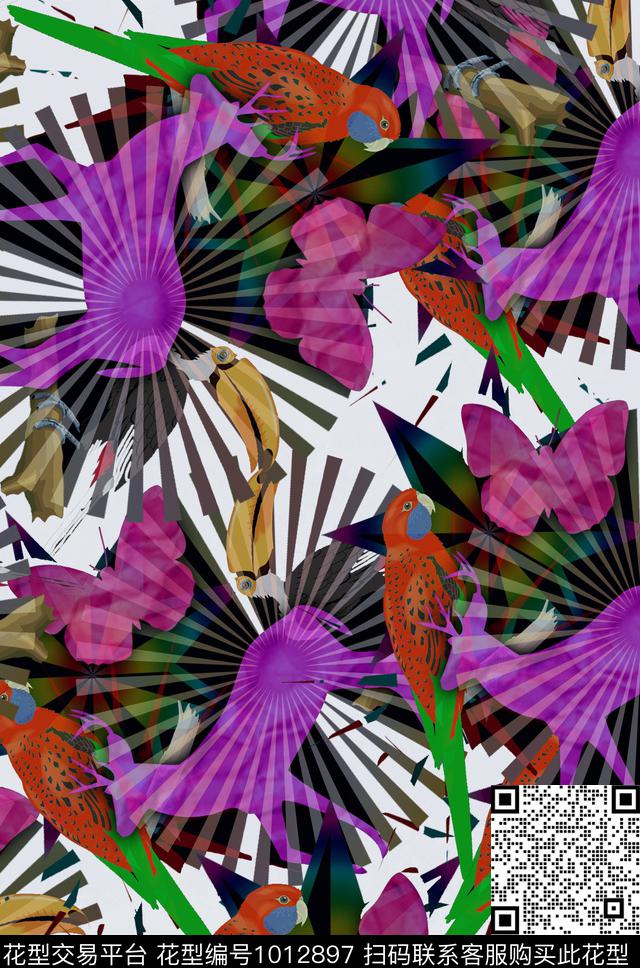 动物花卉抽象数码印花华亿平台下载（图片编号: 1012897） - 瓦栏（Walan）