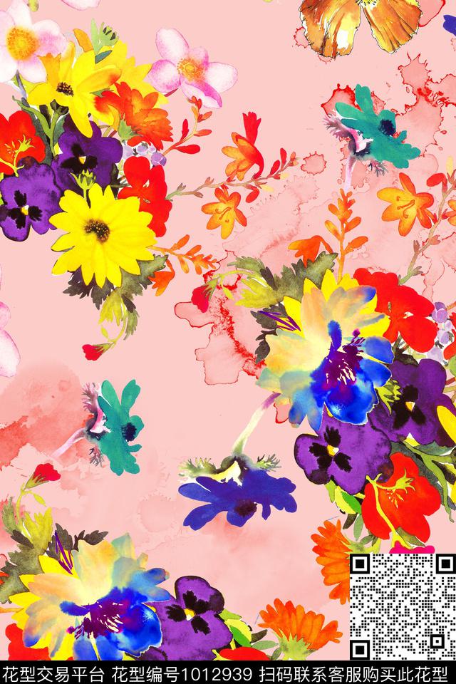 肌理花卉水彩花卉数码印花华亿平台下载（图片编号: 1012939） - 瓦栏（Walan）