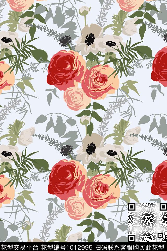 花瓣花卉枝繁叶茂数码印花华亿平台下载（图片编号: 1012995） - 瓦栏（Walan）