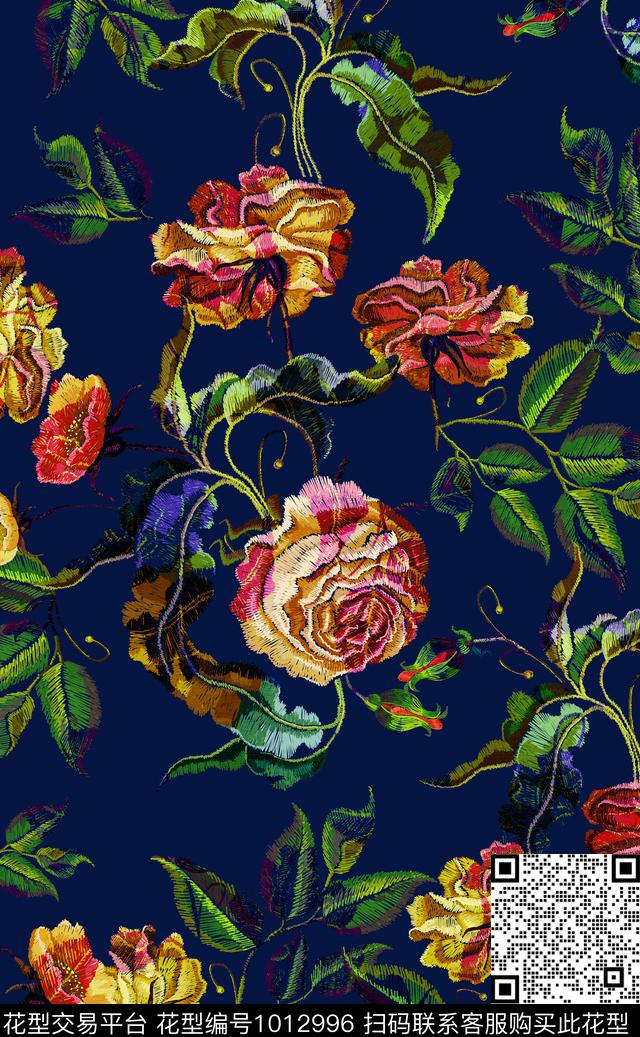 数码华亿平台秋冬华亿平台花卉数码印花华亿平台下载（图片编号: 1012996） - 瓦栏（Walan）