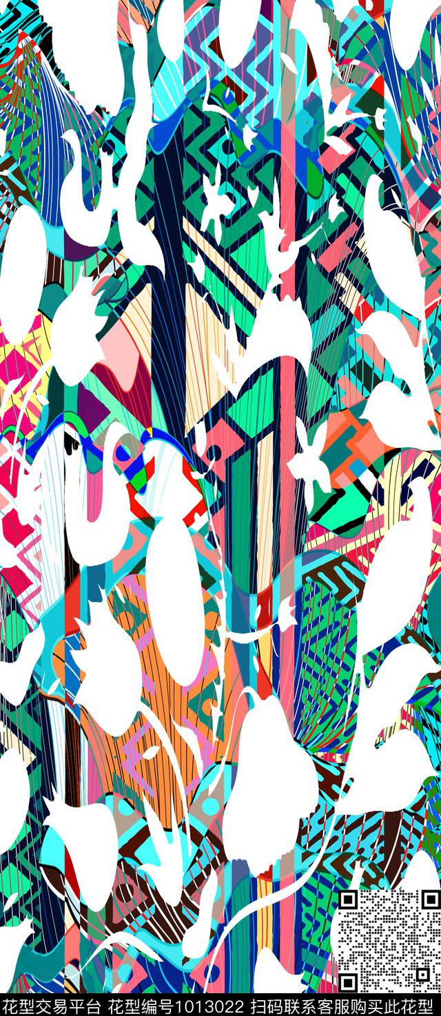 线条抽象女装数码印花华亿平台下载（图片编号: 1013022） - 瓦栏（Walan）