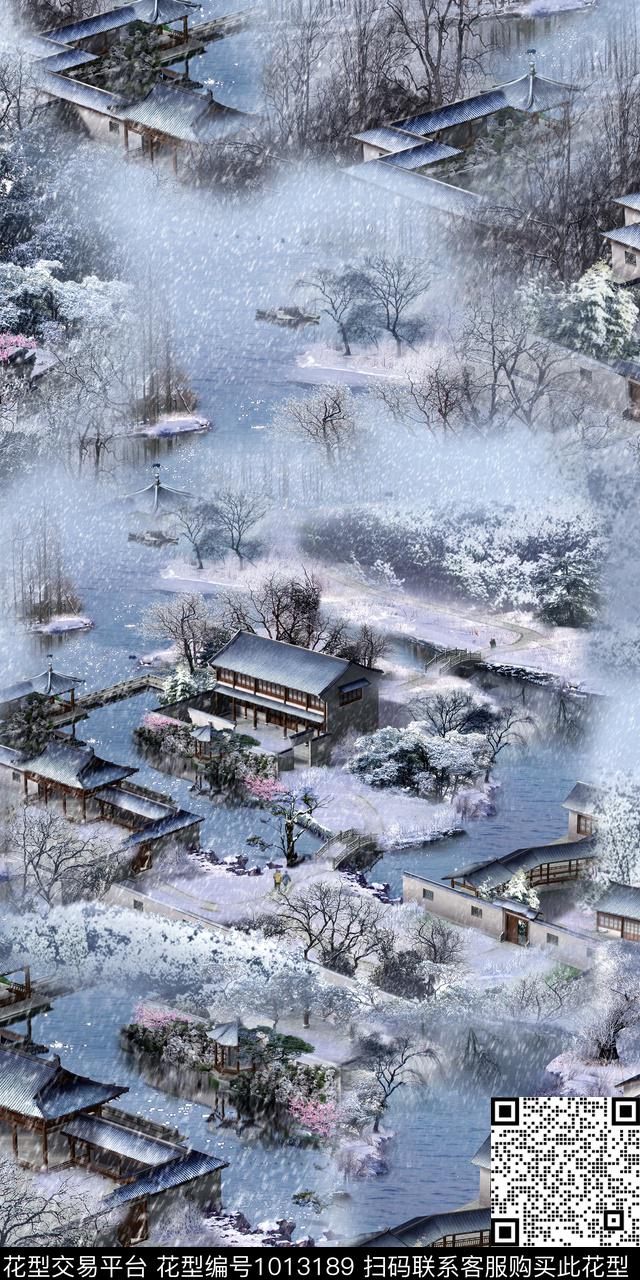 风景景观手绘花卉雪景数码印花华亿平台下载（图片编号: 1013189） - 瓦栏（Walan）