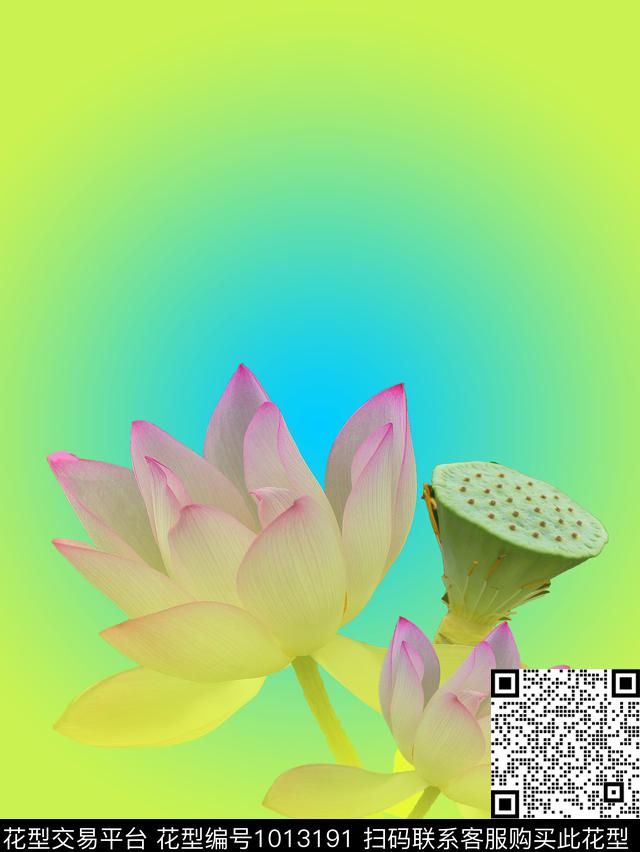 花卉渐变水墨风传统印花华亿平台下载（图片编号: 1013191） - 瓦栏（Walan）