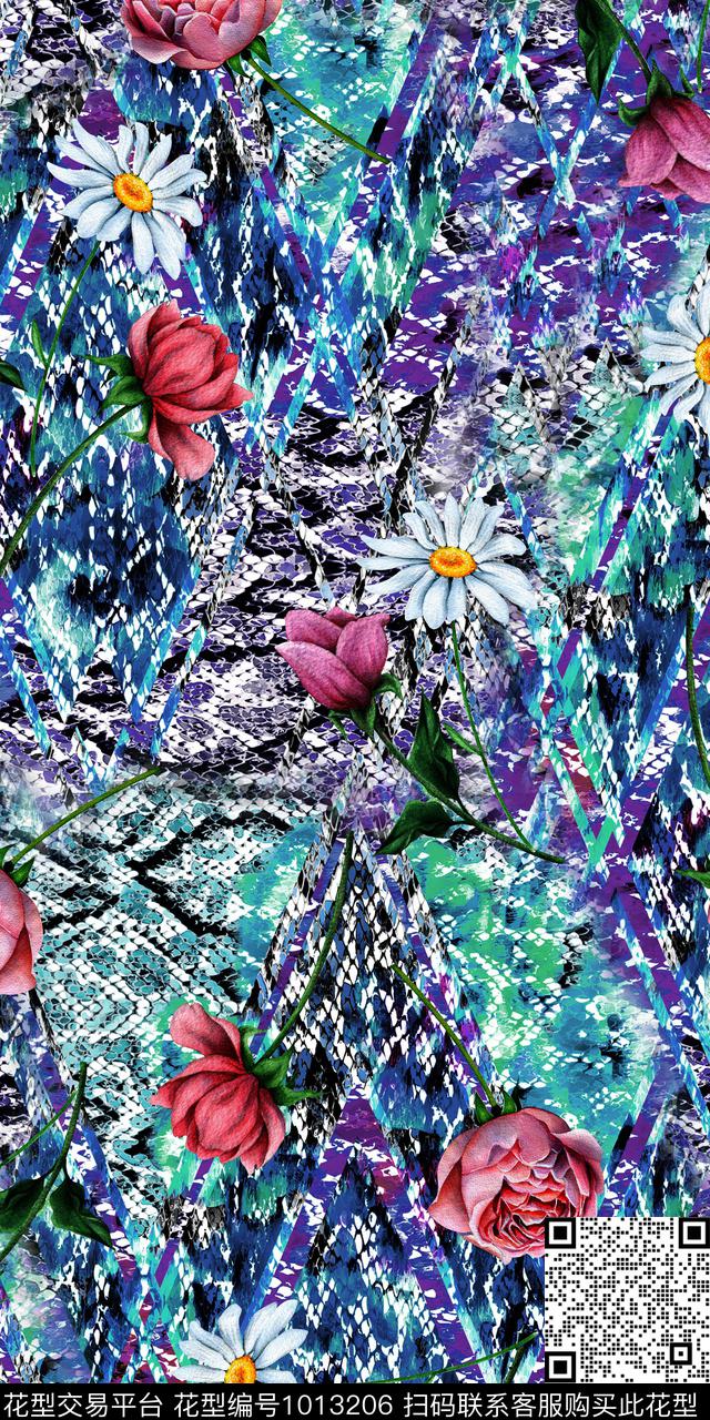 手绘花卉满版散花抽象底纹数码印花华亿平台下载（图片编号: 1013206） - 瓦栏（Walan）