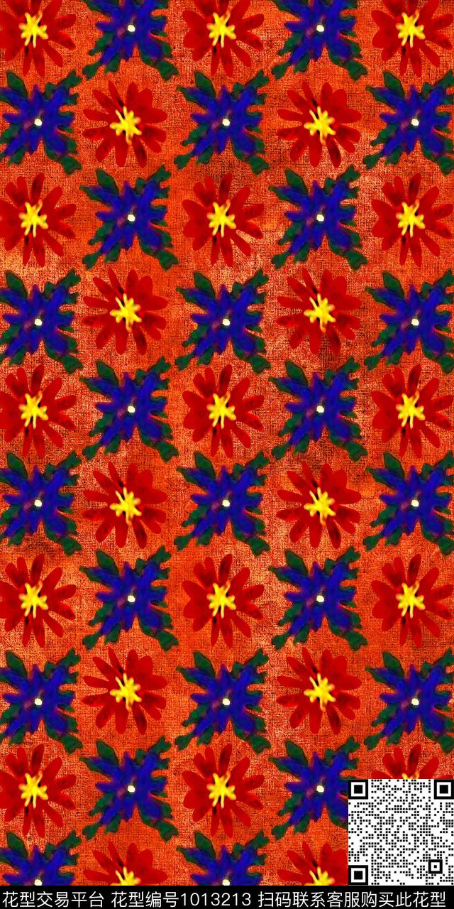 抽象花卉手绘花卉几何花卉数码印花华亿平台下载（图片编号: 1013213） - 瓦栏（Walan）