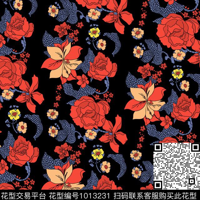 大花年轻女性大牌风数码印花华亿平台下载（图片编号: 1013231） - 瓦栏（Walan）