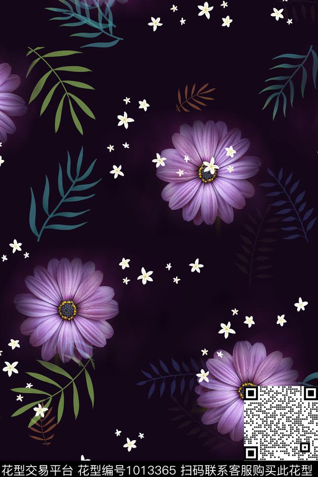 数码华亿平台黑底花卉花卉数码印花华亿平台下载（图片编号: 1013365） - 瓦栏（Walan）