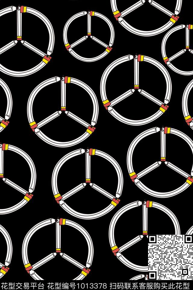 圆形标志几何花卉数码印花华亿平台下载（图片编号: 1013378） - 瓦栏（Walan）