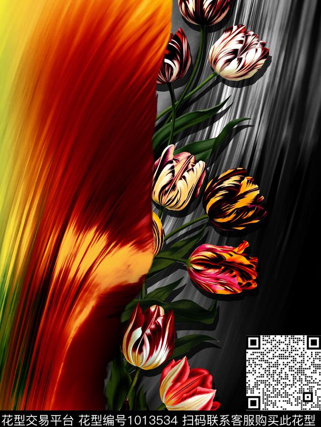 郁金香花卉定位大花数码印花华亿平台下载（图片编号: 1013534） - 瓦栏（Walan）