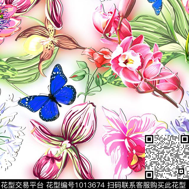 数码华亿平台手绘花卉风格化花卉数码印花华亿平台下载（图片编号: 1013674） - 瓦栏（Walan）