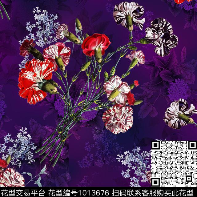 数码华亿平台手绘花卉风格化花卉数码印花华亿平台下载（图片编号: 1013676） - 瓦栏（Walan）