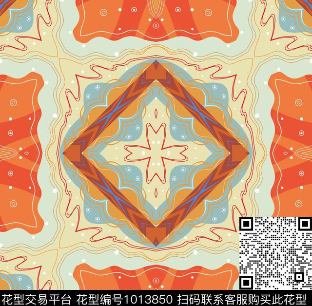 线条抽象花卉数码印花华亿平台下载（图片编号: 1013850） - 瓦栏（Walan）