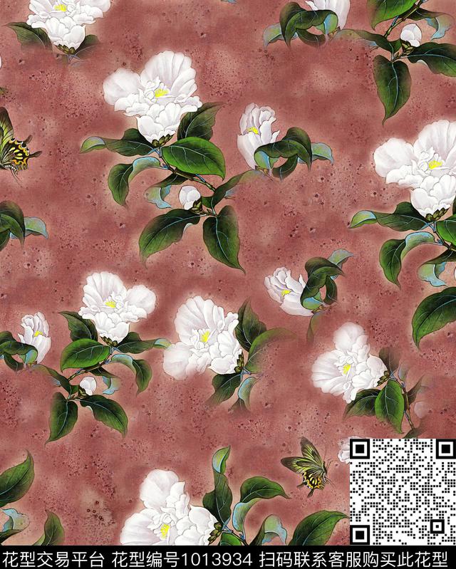 花卉蝴蝶工笔花卉数码印花华亿平台下载（图片编号: 1013934） - 瓦栏（Walan）