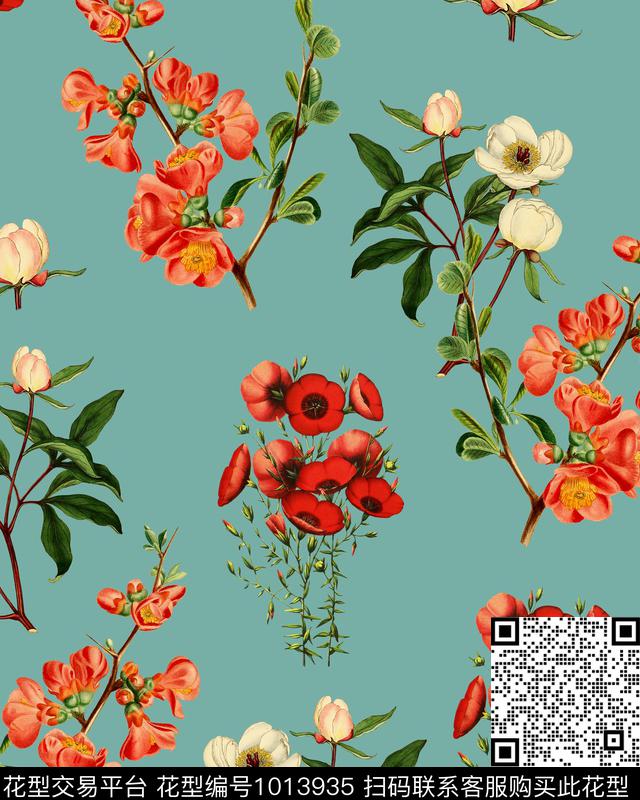 手绘花卉虞美人花卉数码印花华亿平台下载（图片编号: 1013935） - 瓦栏（Walan）