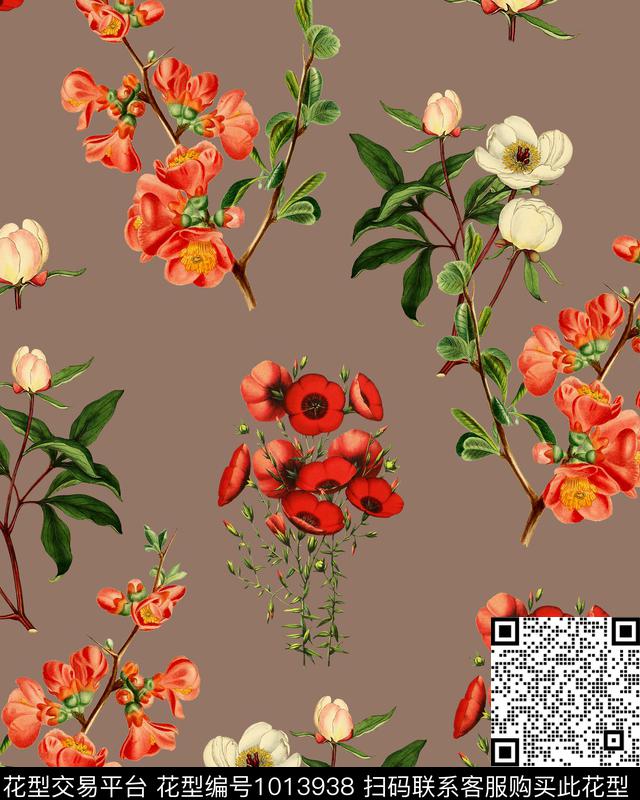 手绘花卉虞美人花卉数码印花华亿平台下载（图片编号: 1013938） - 瓦栏（Walan）