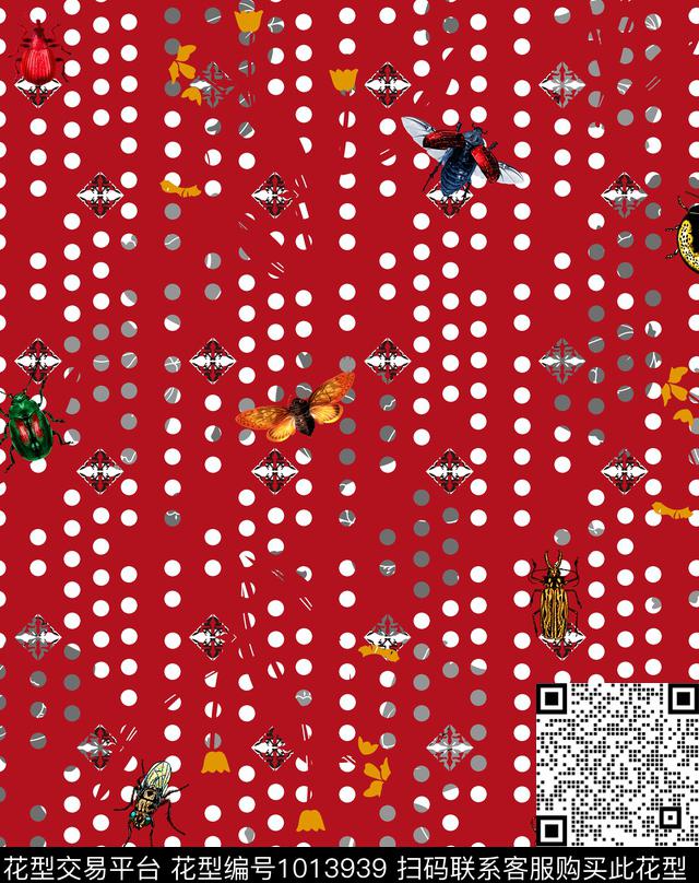 昆虫几何花卉波点数码印花华亿平台下载（图片编号: 1013939） - 瓦栏（Walan）