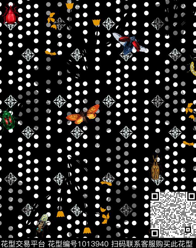昆虫几何花卉波点数码印花华亿平台下载（图片编号: 1013940） - 瓦栏（Walan）