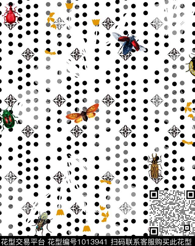 昆虫几何花卉波点数码印花华亿平台下载（图片编号: 1013941） - 瓦栏（Walan）