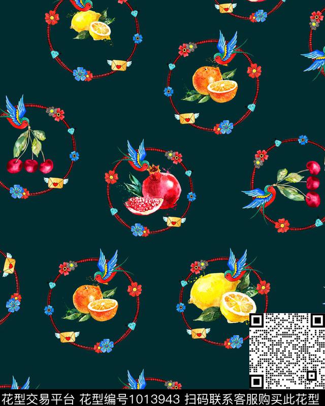 石榴柠檬水果数码印花华亿平台下载（图片编号: 1013943） - 瓦栏（Walan）