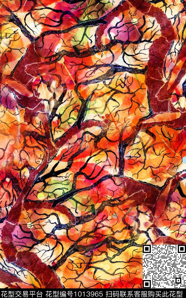 民族风复古抽象数码印花华亿平台下载（图片编号: 1013965） - 瓦栏（Walan）