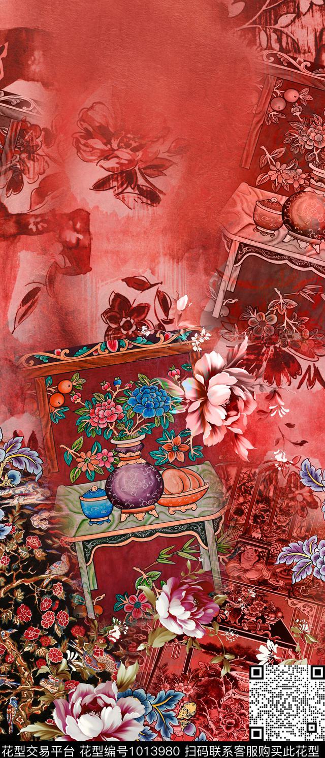 民族风复古定位花数码印花华亿平台下载（图片编号: 1013980） - 瓦栏（Walan）