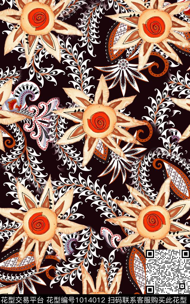 民族风抽象花卉数码印花华亿平台下载（图片编号: 1014012） - 瓦栏（Walan）