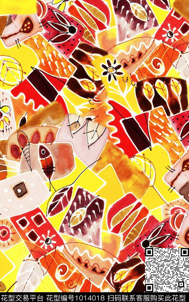 民族风抽象复古数码印花华亿平台下载（图片编号: 1014018） - 瓦栏（Walan）