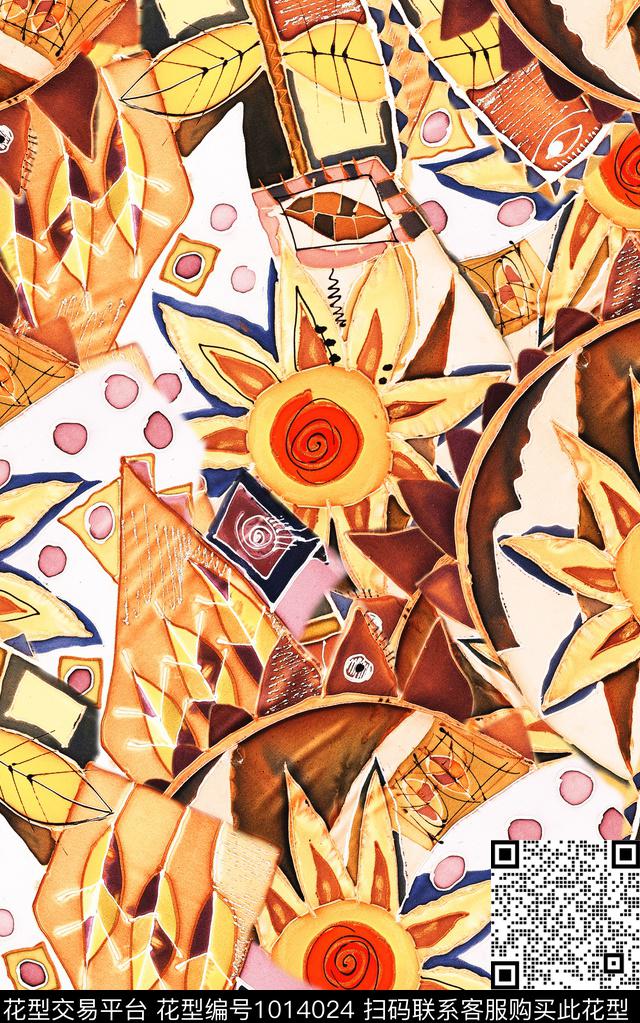 民族风花卉复古数码印花华亿平台下载（图片编号: 1014024） - 瓦栏（Walan）