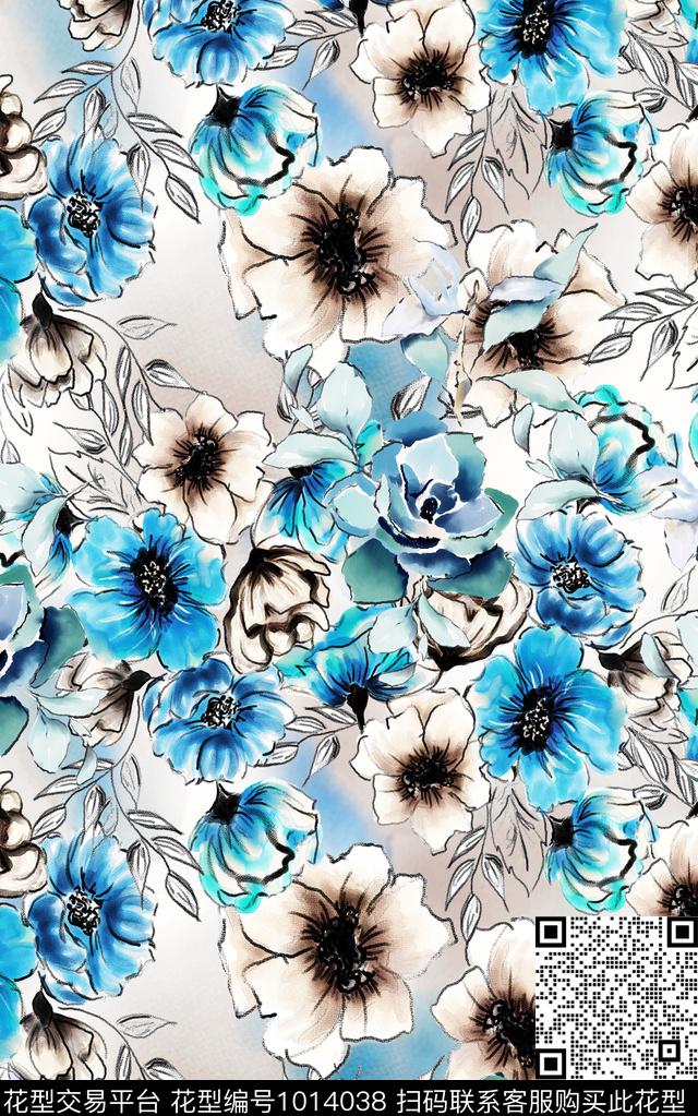民族风花卉复古数码印花华亿平台下载（图片编号: 1014038） - 瓦栏（Walan）
