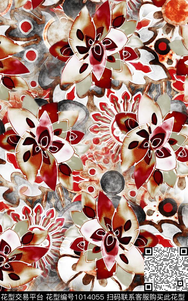 民族风花卉几何数码印花华亿平台下载（图片编号: 1014055） - 瓦栏（Walan）