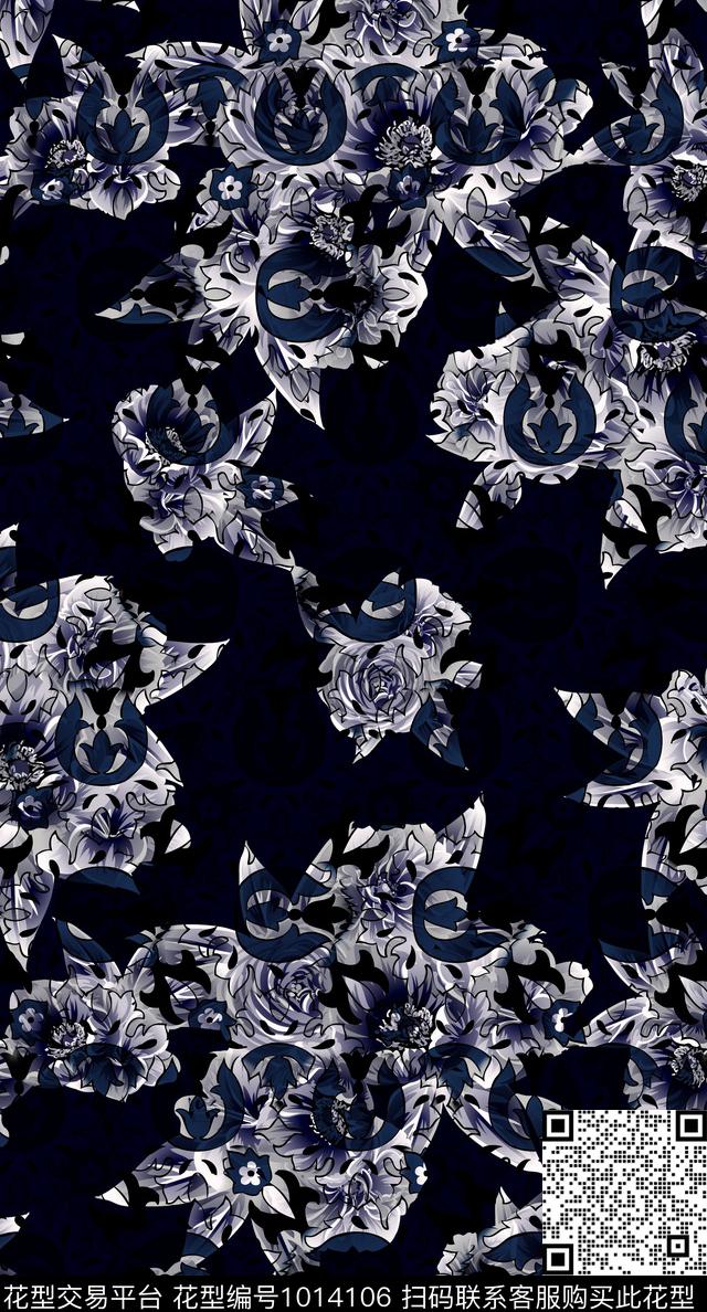 民族风抽象花卉数码印花华亿平台下载（图片编号: 1014106） - 瓦栏（Walan）