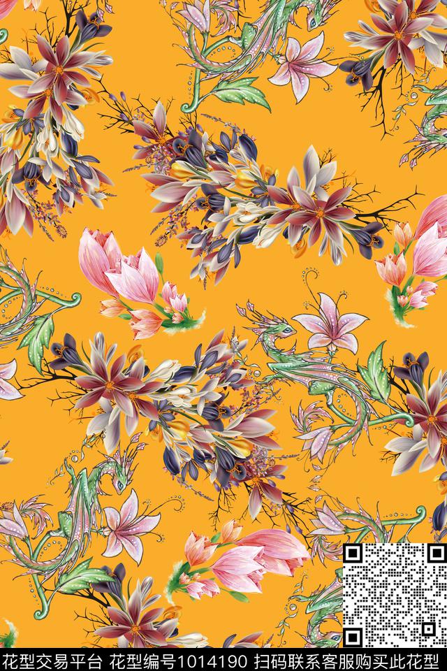 数码华亿平台春夏华亿平台水彩花卉数码印花华亿平台下载（图片编号: 1014190） - 瓦栏（Walan）