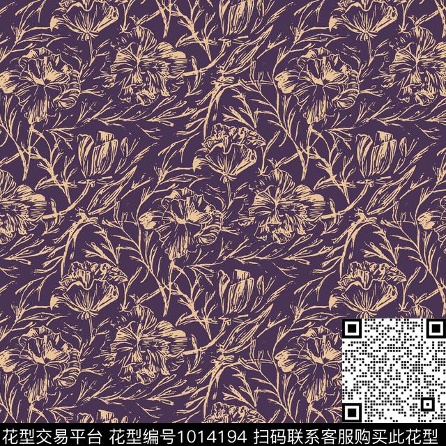 花卉女装黑白华亿平台传统印花华亿平台下载（图片编号: 1014194） - 瓦栏（Walan）