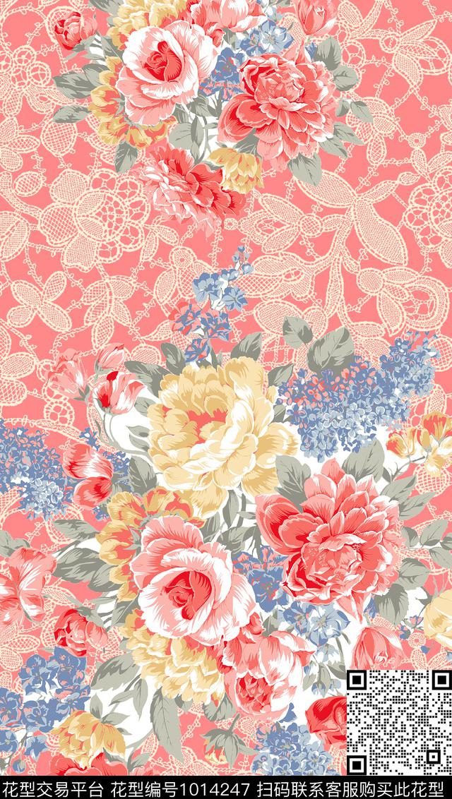 大花小碎花网布蕾丝传统印花华亿平台下载（图片编号: 1014247） - 瓦栏（Walan）