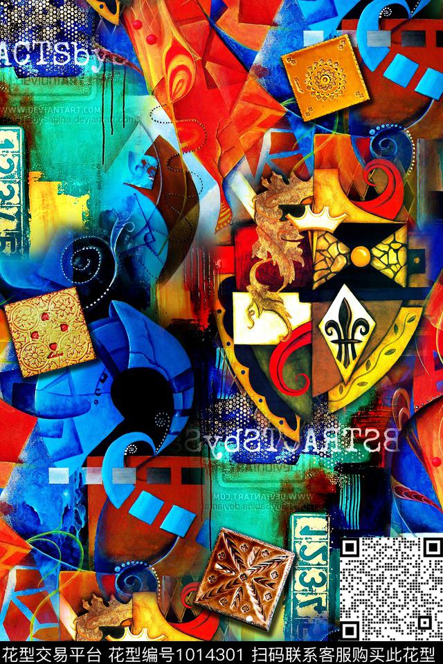 抽象混合拼接数码印花华亿平台下载（图片编号: 1014301） - 瓦栏（Walan）