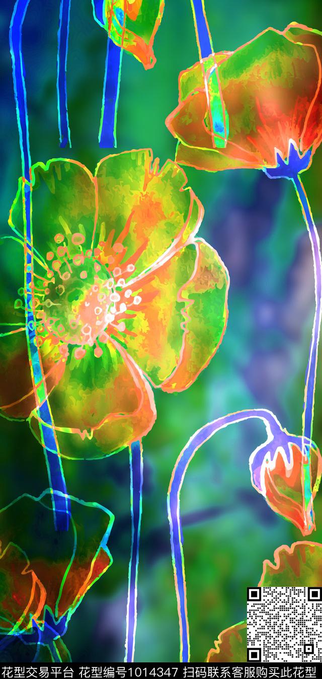 大花数码华亿平台朦胧花卉数码印花华亿平台下载（图片编号: 1014347） - 瓦栏（Walan）