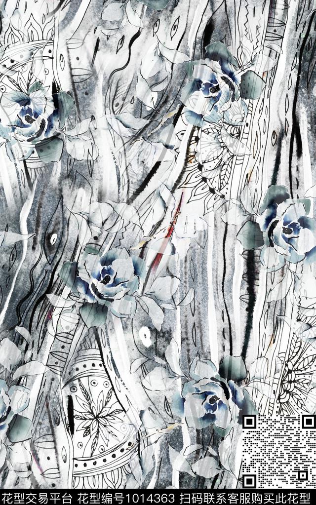 民族风花卉复古数码印花华亿平台下载（图片编号: 1014363） - 瓦栏（Walan）