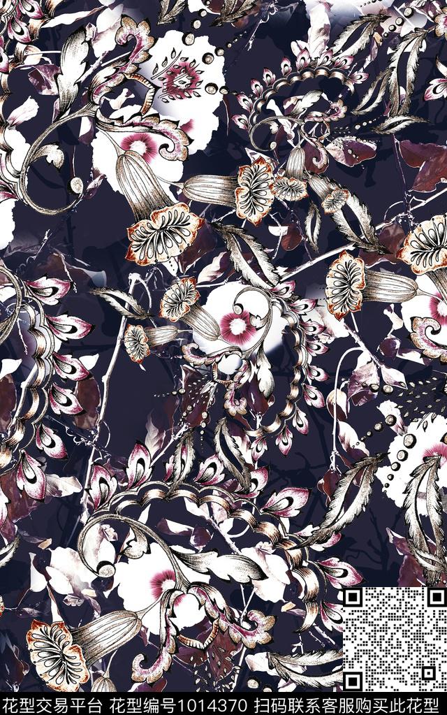 民族风花卉复古数码印花华亿平台下载（图片编号: 1014370） - 瓦栏（Walan）
