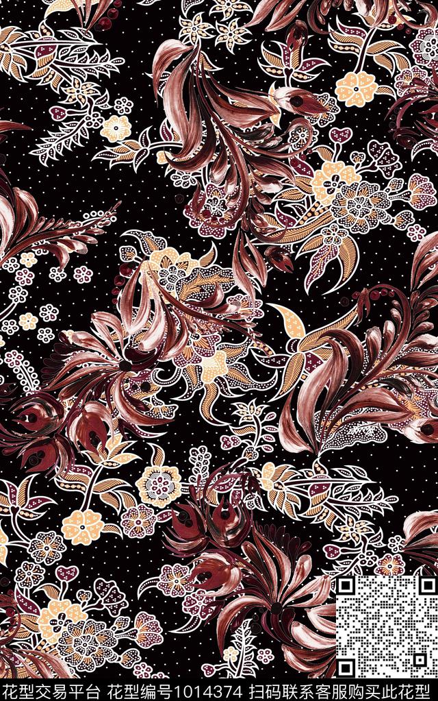 民族风抽象复古数码印花华亿平台下载（图片编号: 1014374） - 瓦栏（Walan）