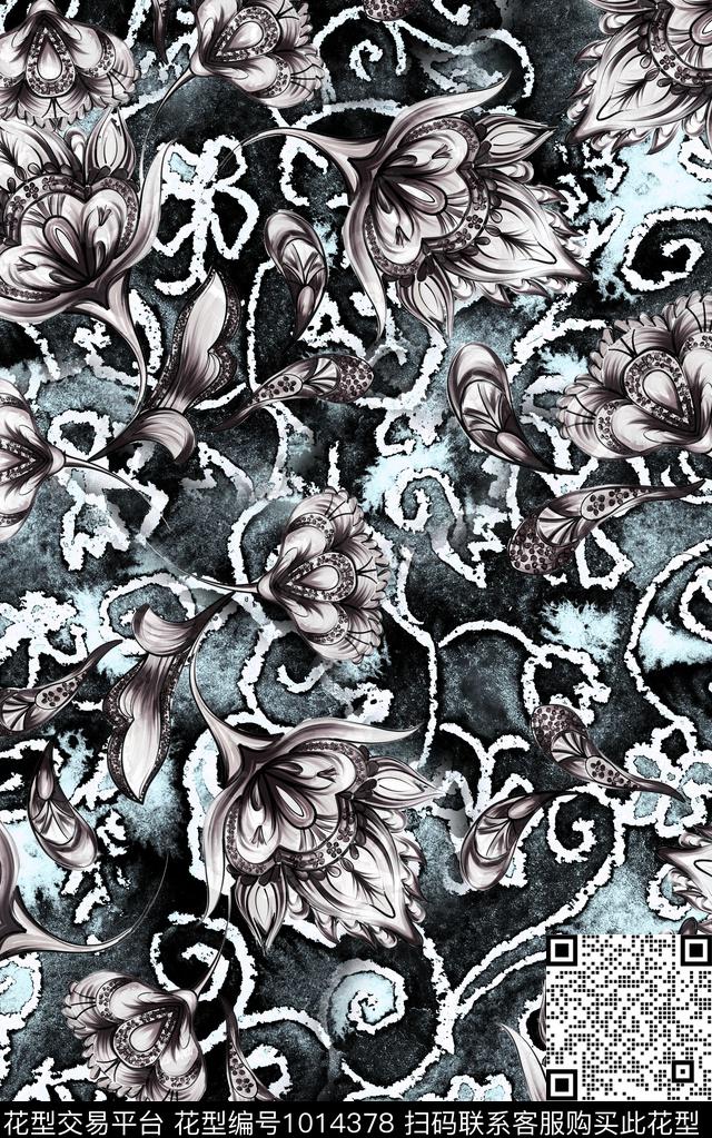 数码华亿平台抽象复古数码印花华亿平台下载（图片编号: 1014378） - 瓦栏（Walan）