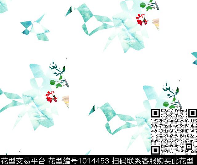 抽象花卉可爱清爽底花卉数码印花华亿平台下载（图片编号: 1014453） - 瓦栏（Walan）