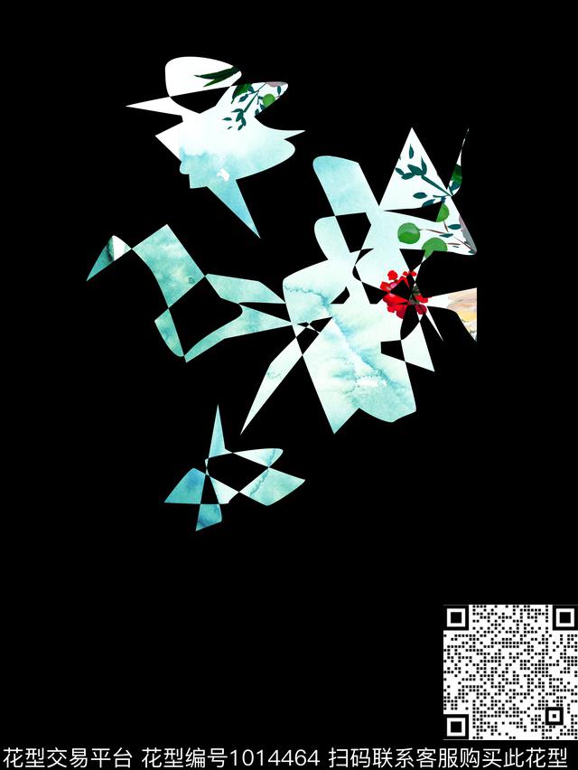 抽象花卉定位花年轻女性数码印花华亿平台下载（图片编号: 1014464） - 瓦栏（Walan）
