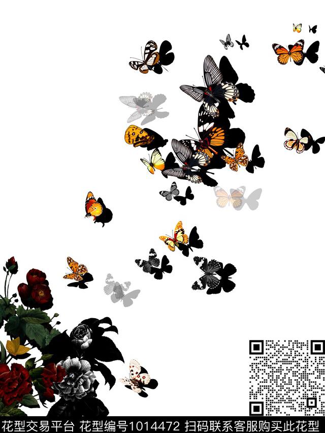花卉蝴蝶动物数码印花华亿平台下载（图片编号: 1014472） - 瓦栏（Walan）
