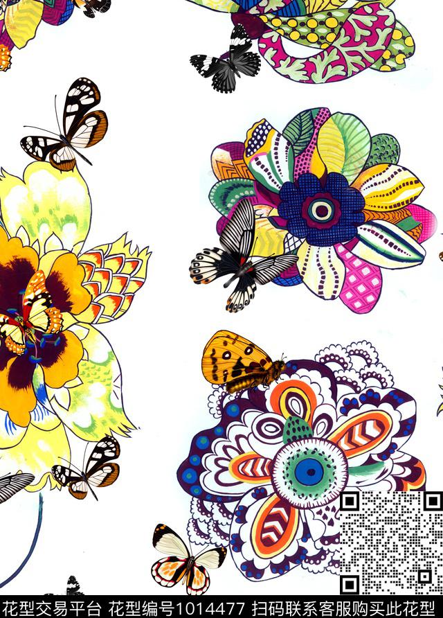 抽象花卉创意民族花卉数码印花华亿平台下载（图片编号: 1014477） - 瓦栏（Walan）