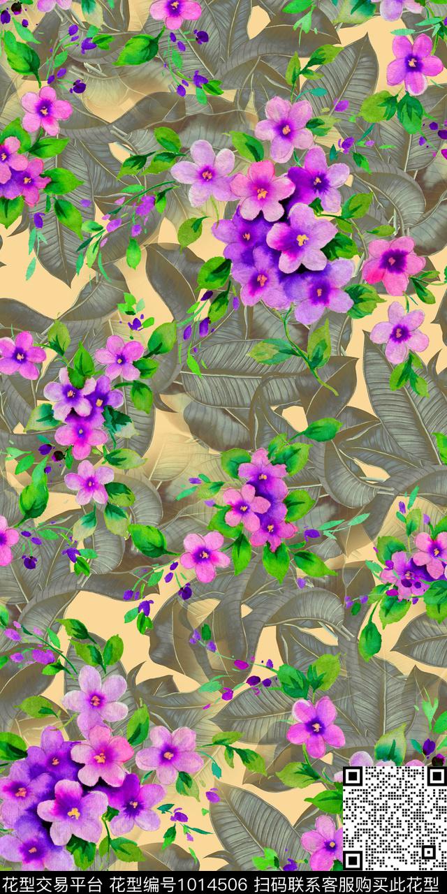 数码华亿平台手绘花卉女装数码印花华亿平台下载（图片编号: 1014506） - 瓦栏（Walan）