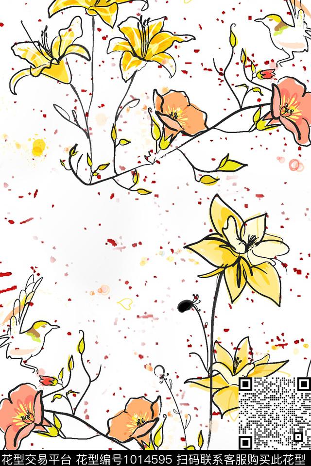 鸟花卉纹理数码印花华亿平台下载（图片编号: 1014595） - 瓦栏（Walan）
